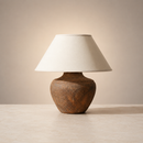 20-inch ceramic lamp with white linen shade and LED light