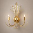 antique brass two-light wall lighting with leaf accents