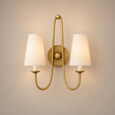 antique gold two-light sconce with fabric shades