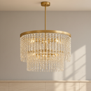 Rubina 30-inch 12-light chandelier in Burnished Gold with light amber crystal strands