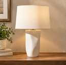 Zorin 23-inch ceramic table lamp with Rippling Snow finish and linen shade
