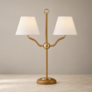 Prestige Lighting Currey and Company Sirocco 22 in Two Light Desk Lamp in Natural Antique Brass, front view