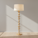 Prestige Lighting Hudson Valley Jefferson Heights 62.5 in Oak Floor Light in Aged Brass with Linen Shade, front view