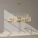 Prestige Lighting Sagrada 60 in Two Tier LED Chandelier in Brass with 64 Etched Crystal Tapers, front view