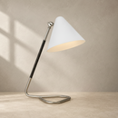 Prestige Lighting Visual Comfort Laken 17 in Desk Lamp in Polished Nickel with Black Rattan Detail, front view